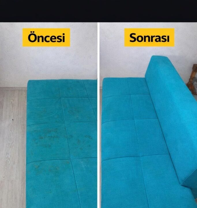 Turkuaz koltuk yıkama öncesi sonrası